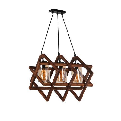Rustic Walnut Chandelier, 43 x 43 x 57 cm, Adjustable Height, Wooden Body & Metal Frame, E27 Socket, Max 40W, Perfect for Southwestern & Country Decor