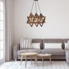 Rustic Wooden Chandelier with Metal Frame & Glass Cap, 43 x 43 x 57 cm, Adjustable Height, Brown | E27 Socket, Max 40W, Perfect for Southwestern Decor