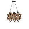 Rustic Wooden Chandelier with Metal Frame & Glass Cap, 43 x 43 x 57 cm, Adjustable Height, Brown | E27 Socket, Max 40W, Perfect for Southwestern Decor