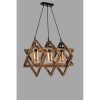 Rustic Wooden Chandelier with Metal Frame & Glass Cap, 43 x 43 x 57 cm, Adjustable Height, Brown | E27 Socket, Max 40W, Perfect for Southwestern Decor