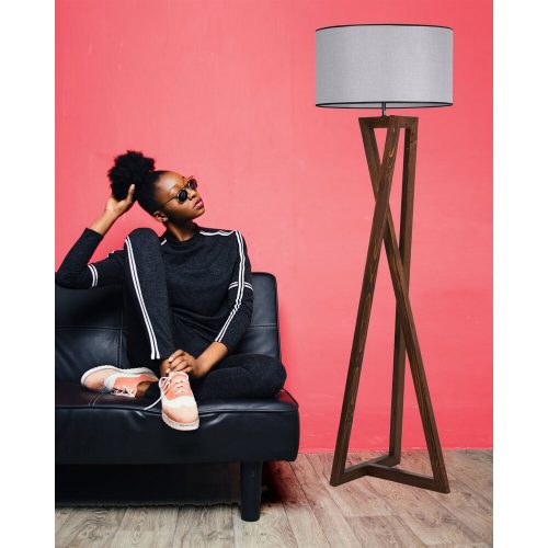 Scandinavian Floor Lamp, Wooden Body, Walnut & Grey, 150 cm Height, 45 cm Cap Diameter, E27 Socket, On/Off Switch, Stylish & Functional Lighting Solution