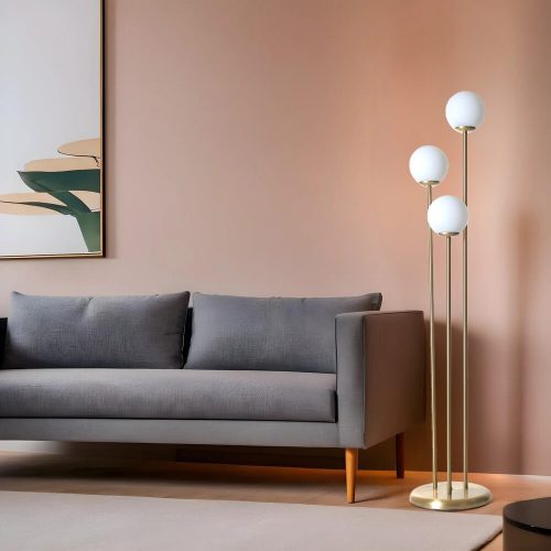 Elegant Floor Lamp with Metal Body & Glass Cap, 150 cm Height, 30 cm Diameter | E27 Socket, Max 40W, White & Gold | Stylish Lighting for Home Decor