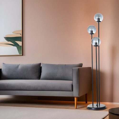 Stylish Floor Lamp with Metal Body & Glass Cap, 150 cm Height, 30 cm Diameter | E27 Socket, Max 40W, Black & Fume Colors | Perfect for Modern Decor