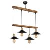 Industrial Rustic Chandelier, Wooden Body & Metal Cap, 15 cm Diameter, 80 cm Height, Adjustable, E27 Socket, Brown & Black | Perfect for Country Homes