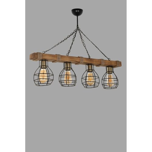 Industrial Rustic Chandelier, Wooden Body, Vintage Finish, 85 cm Length, Adjustable Height, E27 Socket, Max 40W, Perfect for Country & Modern Decor