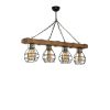 Industrial Rustic Chandelier, Wooden Body, Vintage Finish, 85 cm Length, Adjustable Height, E27 Socket, Max 40W, Perfect for Country & Modern Decor