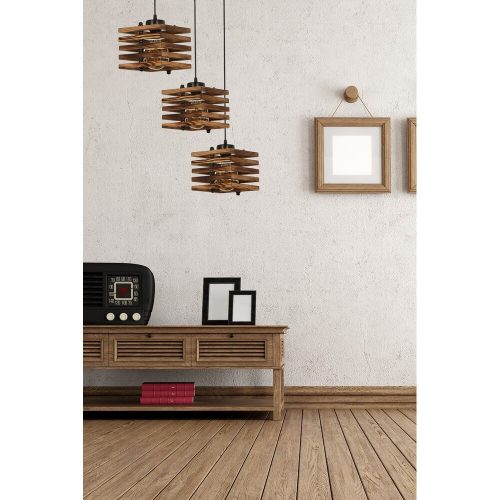 Rustic Wooden Chandelier, 30 cm Diameter, 70 cm Height | Adjustable Height, E27 Socket, Max 40W | Elegant Brown Design for Southwestern & Country Decor