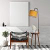 Stylish Floor Lamp with Metal Body & Wooden Table, 160 cm Height | Walnut & Mustard | 21 cm Cap | On/Off Switch | Perfect for Modern Living Spaces