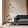 Elegant Floor Lamp with Metal Body, Gold & Walnut Finish, 165 cm Height, 45 cm Table Diameter, E27 Socket, On-Cable Switch, IP20 Rated | Stylish Lighting for Home Decor