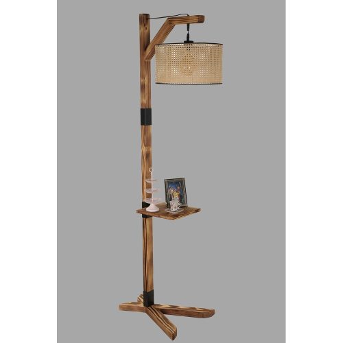 Elegant Floor Lamp with Wooden Body & Shelves, Light Brown, 185 cm Height | E27 Socket, On/Off Switch | Perfect for Modern Rustic & Country Decor