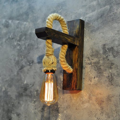 Rustic Wall Lamp, Beige Spruce Wood, 30 x 23 x 9 cm | E27 Socket, Max 200W | Perfect for Cabin/Lodge Decor, Nostalgic & Cozy Ambiance