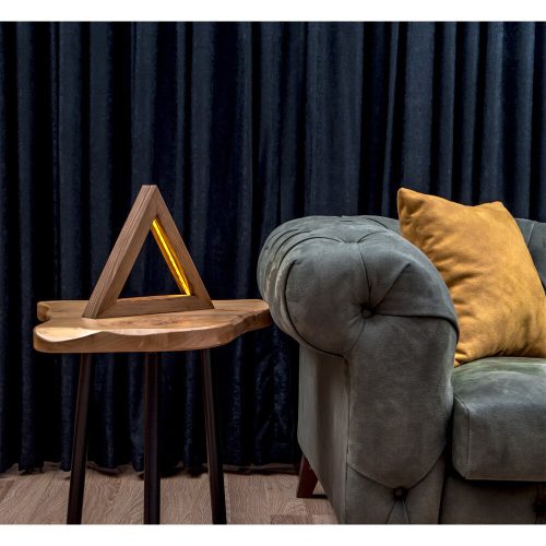 Handmade Rustic Table Lamp, 30 x 30 x 5 cm, 100% Spruce Wood, LED Lighted, Brown, Oven-Dried, Varnish Finish, Modern Design, IP20, Max 13W.
