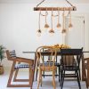 Elegant Wooden Chandelier, 100 x 7 cm, Height 103 cm, 6 x E27 Max 40W, Rustic Modern Design, Perfect for Living Room & Dining Spaces, IP20