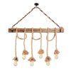 Elegant Wooden Chandelier, 100 x 7 cm, Height 103 cm, 6 x E27 Max 40W, Rustic Modern Design, Perfect for Living Room & Dining Spaces, IP20