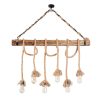 Elegant Wooden Chandelier, 100 x 7 cm, Height 103 cm, 6 x E27 Max 40W, Rustic Modern Design, Perfect for Living Room & Dining Spaces, IP20