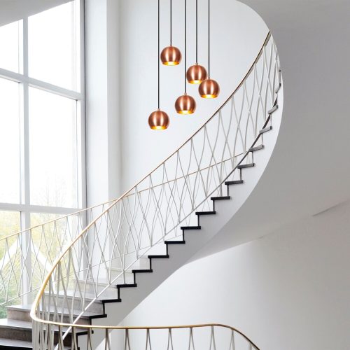 Modern Copper Chandelier, 48 cm Diameter, 108 cm Height | Metal Body, 5 x E27 Sockets | Elegant Scandinavian Design for Glamorous Spaces