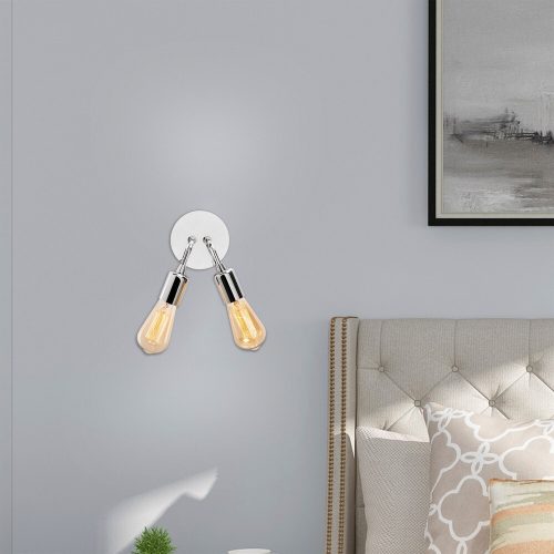 Modern Chrome Wall Lamp, 14 cm Diameter, 20 cm Height | Metal Body, 2 x E27 Max 40W | Stylish Silver Design for Contemporary Spaces, IP20 Rated