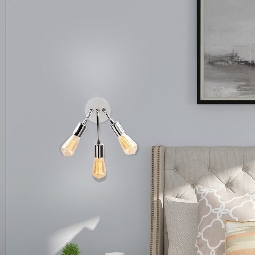 Modern Chrome Wall Lamp, 22 cm Diameter, 28 cm Height | Iron Body, 3 x E27 Socket, IP20 | Sleek Silver Design for Contemporary Spaces