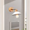 Scandinavian Wall Lamp, White Metal & Wooden Base, 24 cm Diameter, 20 cm Height | E27 Socket, Max 40W | Stylish & Functional Lighting for Modern Spaces