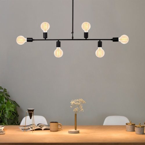 Modern Industrial Chandelier, Black Metal Body, 94 cm Diameter, 61 cm Height | E27 Socket, Max 40W | Stylish Lighting for Home & Office Spaces