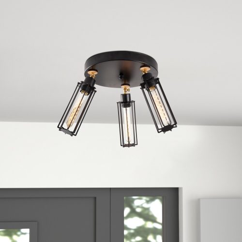 Industrial Black Chandelier, 50 cm Diameter, 30 cm Height | Metal Body, 3 x E27 Sockets, IP20 | Modern Lighting for Home & Office Spaces