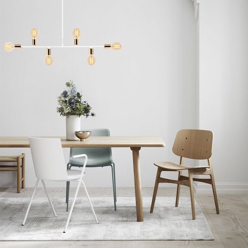 Modern White Chandelier, 94 cm Diameter, 61 cm Height | Metal Body, E27 Socket, Max 40W | Elegant Lighting for Home & Office Décor