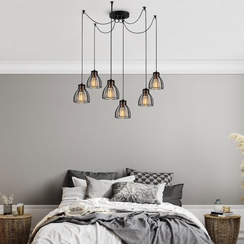 Industrial Black Chandelier, 135 cm Diameter, 106 cm Height | Metal Body, 3 x E27 Sockets, 180 cm Cable | Stylish Lighting for Modern Spaces