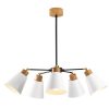 Elegant Scandinavian Chandelier, Metal Body with Wooden Base, 58 cm Diameter, 68 cm Height | 5 x E27 Max 40W | Stylish White Design for Modern Spaces