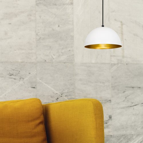 Elegant Modern Chandelier, White & Gold, 30 cm Diameter, 111 cm Height | Adjustable, E27 Socket, IP20 | Perfect for Glam & Scandinavian Decor