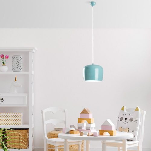 Turquoise Metal Chandelier, Adjustable Height 24-114 cm, Ø23 cm Shade, E27 Socket, Stylish Lighting for Modern Spaces, IP20 Rated, Elegant Design