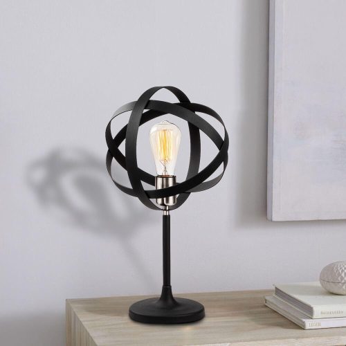 Modern Industrial Table Lamp, Nickel & Black, 50 cm Height, 24 cm Diameter, E27 Socket, 200 cm Cable with On/Off Switch | Stylish Lighting for Home & Office