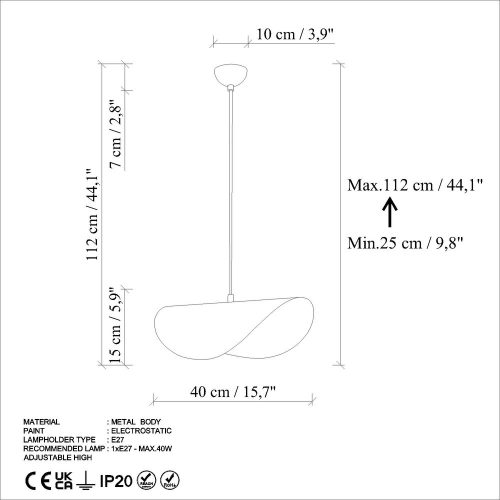 Opviq, 892OPV2066, Stylish orange chandelier, metal body, adjustable height 25-112 cm, Ø10 base, E27 socket Max 40W, perfect for modern decoration | IP20 rated