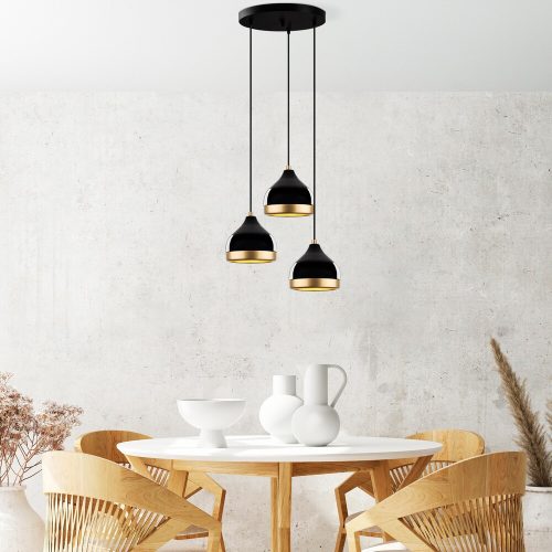 Elegant Black Chandelier, Adjustable Height 25-111 cm, Metal Body, Ø37 x 111 cm | 3 x E27 Socket, Modern Design for Home & Office | IP20