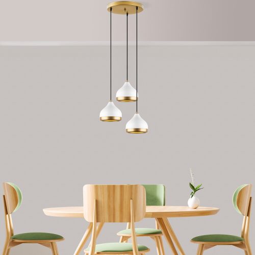 Elegant White Chandelier, Adjustable Height 25-111 cm, Metal Body, Ø17 cm Cap, 3 x E27 Max 40W, Perfect for Modern Living Spaces, IP20 Rated.