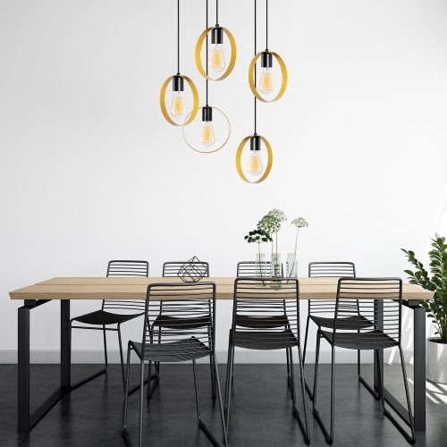 Elegant Gold & Black Chandelier, 70 cm Diameter, Adjustable Height, Metal Body, 5 x E27 Max 40W | Glamorous Lighting for Modern Spaces, IP20 Rated