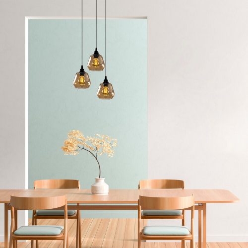 Elegant Gold & Black Chandelier, Metal Body, 39 x 39 cm, Height 110 cm, Adjustable, 3 x E27 Max 40W | Nostalgic Glam Scandinavian Design, IP20