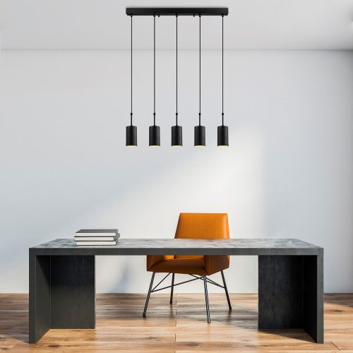 Modern Industrial Chandelier, Black Metal, 79 x 9 cm | Adjustable Height, 5 x E27 Sockets, IP20 | Perfect for Scandinavian & Novelty Decor
