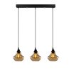 Elegant Gold & Black Chandelier, Metal Body, Adjustable Height 111 cm, 65 x 17 cm | 3 x E27 Max 40W | Nostalgic Glam Scandinavian Design, IP20