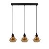 Elegant Gold & Black Chandelier, Metal Body, Adjustable Height 111 cm, 65 x 17 cm | 3 x E27 Max 40W | Nostalgic Glam Scandinavian Design, IP20