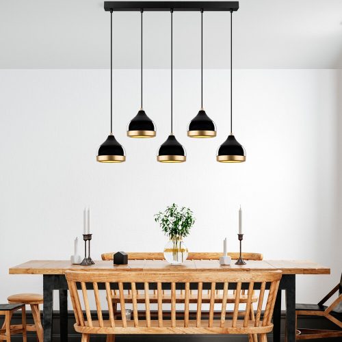 Elegant Black Chandelier, Adjustable Height 90 x 17 x 111 cm, Metal Body, 5 x E27 Sockets, Modern Design for Home & Office, IP20 Rated