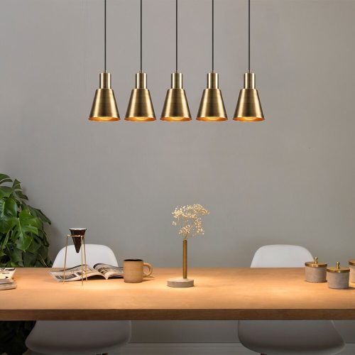 Elegant Modern Chandelier, Antique Finish, 84 x 14 cm | Adjustable Height 117 cm, 5 x E27 Max 40W | Perfect for Glam & Scandinavian Decor