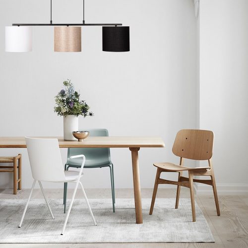 Scandinavian Chandelier, Adjustable Height 120 cm, Iron Body, Black & Cream, 110 x 20 cm | 3 x E27 Max 40W | Elegant Lighting for Modern Spaces