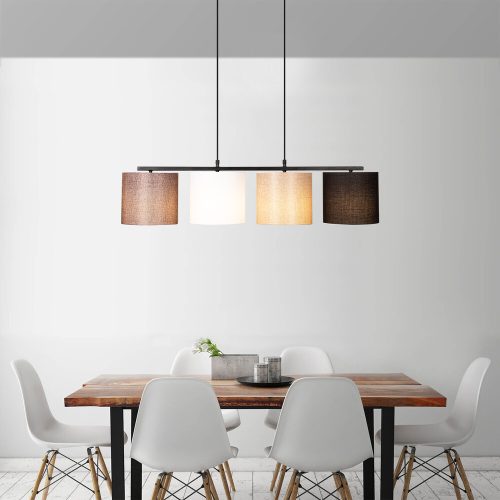 Scandinavian Chandelier, Metal Body, Adjustable Height 120 cm, 110 x 25 cm, 4 x E27 Max 40W, Black, White, Cream & Brown | Elegant Lighting for Modern Spaces
