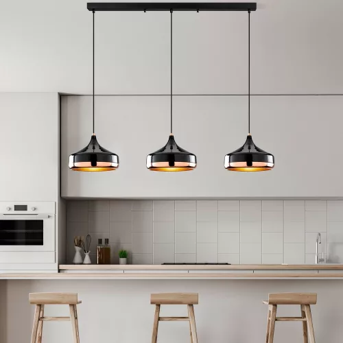 Opviq, 892OPV2128, Elegant black chandelier, adjustable height 42-122 cm, metal body, Ø36 cm cap, 3 x E27 Max 40 W, perfect for modern living spaces, IP20 classification