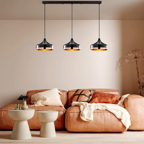 Opviq, 892OPV2128, Elegant black chandelier, adjustable height 42-122 cm, metal body, Ø36 cm cap, 3 x E27 Max 40 W, perfect for modern living spaces, IP20 classification