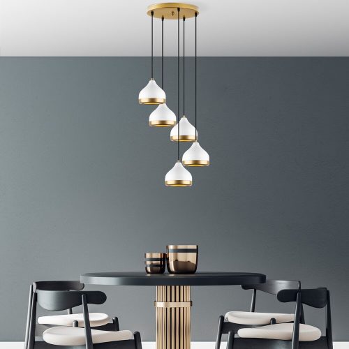 Elegant White Chandelier, Metal Body, Adjustable Height 25-111 cm, Ø43 x 111 cm | 5 x E27 Max 40W, Stylish Lighting for Modern Spaces