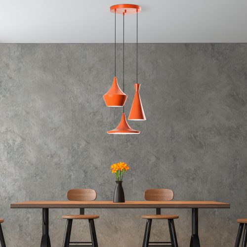 Stylish Orange Chandelier, Metal Body, 45 cm Diameter, Adjustable Height 45-135 cm, 3 x E27 Sockets, Perfect for Modern Spaces, Elegant Design
