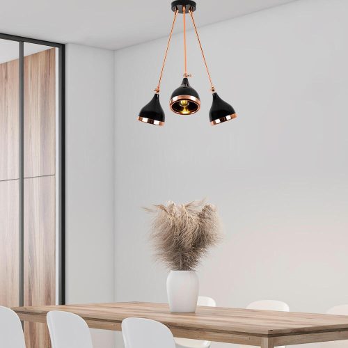 Modern Chandelier with Metal Body, Black & Copper Finish, 60 cm Diameter, 63 cm Height | 3 x E27 Socket, Glam & Scandinavian Design for Stylish Interiors