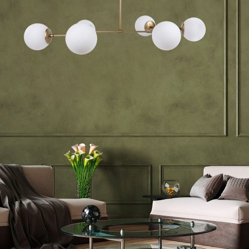 Scandinavian Chandelier, Metal Body, Yellow & White, 100 x 58 cm | Height: 48 cm, 6 x E27 Socket | Elegant Design for Modern Spaces, Easy Setup Included