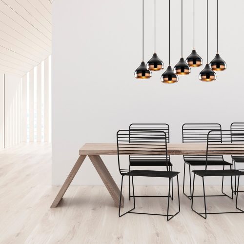 Scandinavian Style Chandelier, Black Metal Body, 88 x 36 cm, Height 112 cm, Adjustable, 7 x E27 Max 40W, Elegant Lighting for Modern Spaces